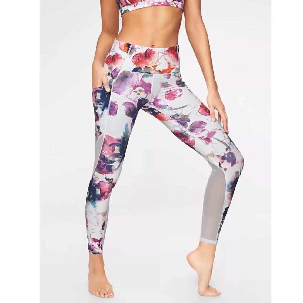 Athleta Womens Floral Mudra 7/8 Tight Leggings Size Small Pants Gym Workout